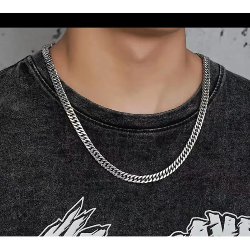KALUNG RANTAI TITANIUM PRIA SILVER ANTI KARAT UKURAN JUMBO MODEL DOUBLE skena