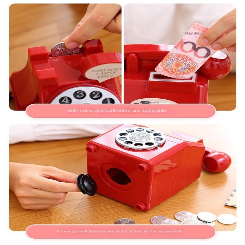 Product Introduction of Retro Telephone Piggy Bank Lovely Creative Gift Plastic Children's Savings Toys Home Decor Craft Coin Money Saving Box for Kids 10