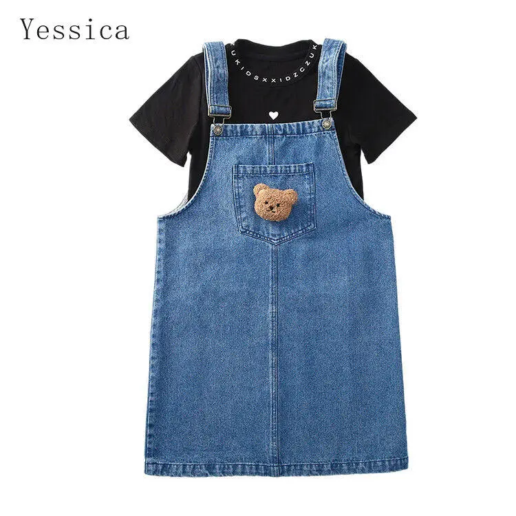 Váy Hai Dây Cho Bé Gái, Váy Yếm + Áo Thun Ngắn Tay, Váy Denim Cho Bé Gái, Bộ 2 Món 5