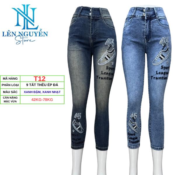 T12 [ Len Nguyen Store ] Quần Jean (Bò) Nữ 9 Tất , Lưng Cao 2 Nút, Dài 85-90cm, Màu Xám, Xanh, Size 40kg-80kg, Thiết Kế, Co Giãn, Mền Mịn, Bigsize, Hotgirl, Skinny, Ống Ôm, Mang Phong Cách Năng Động, Trẻ Trung, Tự Tin, Dễ Phối Đồ. Women Pants