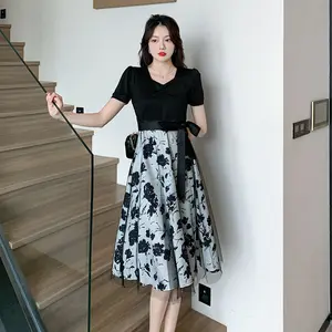 1321 midi dress terbaru 2025 dress hitam korea Elegant midi dress terbaru 2025 princess floral dress lengan pendek big size pantai dress wanita formal