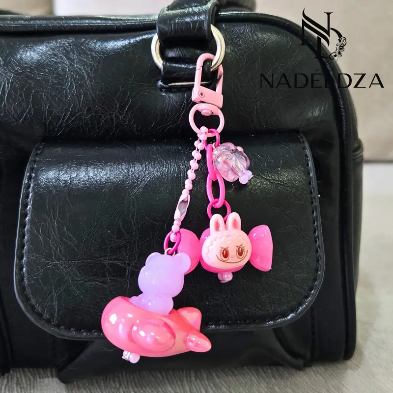 Nadeldza Mini Strap Chain Bag Charm Labubu Pesawat / Gantungan Tas Hp Karakter Labubu Lucu 3
