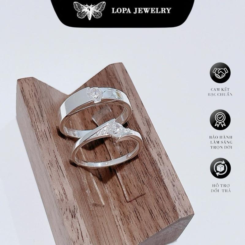   Hộp xinh  Nhân đôi nam nữ  SK997 nhẫn đôi trơn thân đá chéo  dày dặn  cá tính  thanh lịch  nhẫn đôi thiết kế mới  bạc ta LoPa 