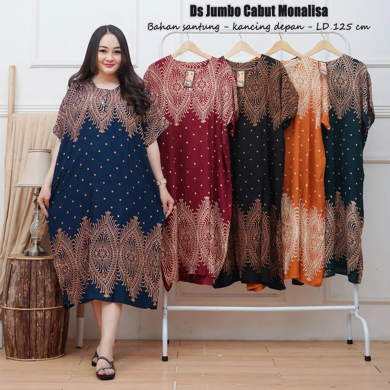 DASTER JUMBO CABUTAN BUSUI KANCING DEPAN LD 120 PB 120 LENGAN PENDEK BAHAN RAYON ADEM HALUS BATIK MOTIF KEKINIAN