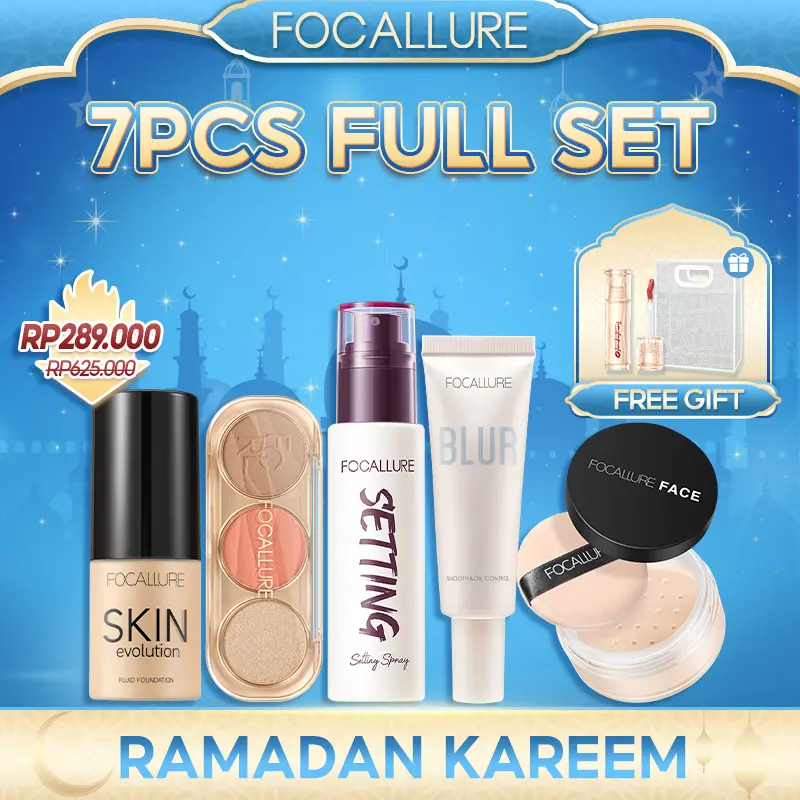[Ramadhan Set] FOCALLURE 7PCS Makeup Set Foundation & Loose Powder & Skin-Fit Primer & Setting Spray & 3-in-1 Facial Shaping Palette & Free Lip Tint 0