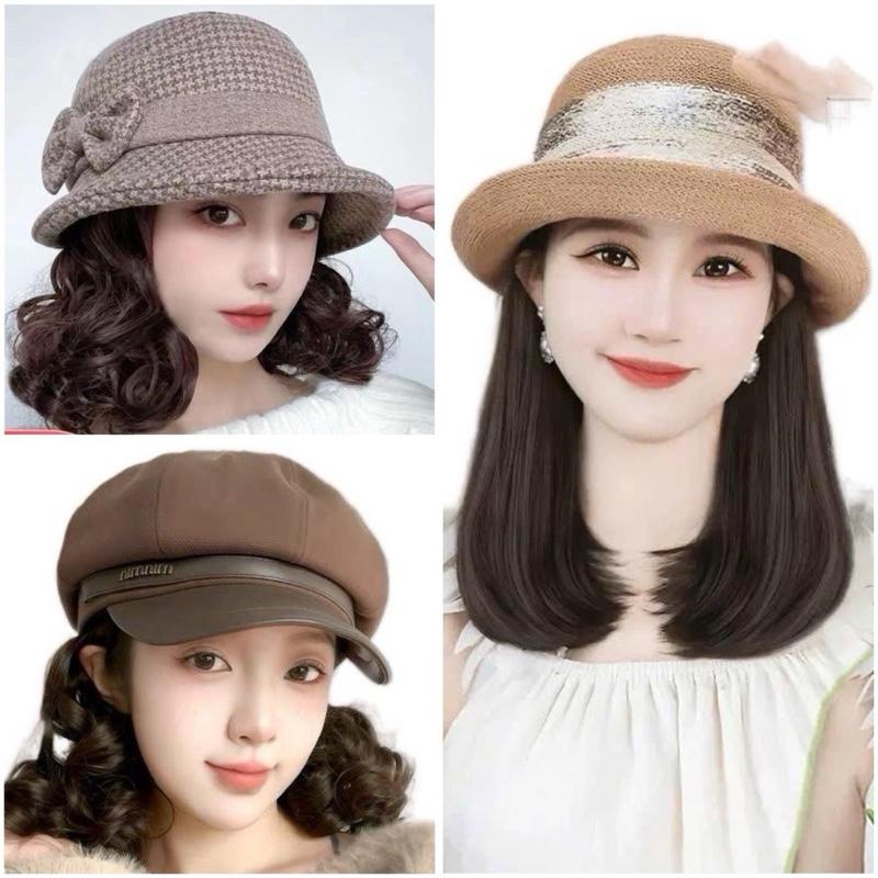  Các kiểu nón gắn tóc tóc giả kèm nón vải xoăn ngắn có thể tháo rời chất tóc tơ mềm mượt - Women 