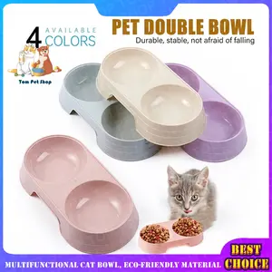 mangkuk double hewan peliharaan anti licin anti semut 2 in 1 kotak makanan kucing anjing aksesoris hewan peliharaan