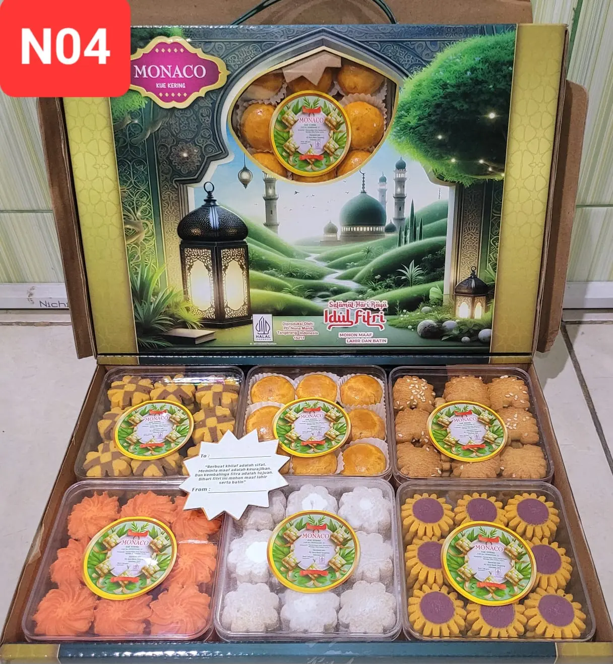 Paket 6 Toples Kotak Persegi isi Nastar, Kue Kacang Wijen, Kue Putri Salju, Kue Coconut Talas, Kue Coklat Vanilla dan Kue Rum Butter