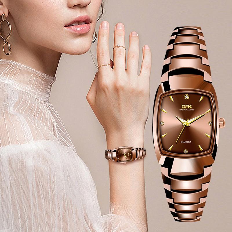 Đồng Hồ Đeo Tay OPK 8112 cặp đôi Mặt Hình Vuông Từ Inox Chống Nước Máy Thạch Anh Màu Sắc Sáng Chói Hiển Thị Lịch Cho Phụ Kiện