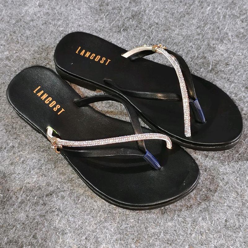 Sendal Jepit Wanita Kristal Blink Blink Elegan Hari Raya Series - Cewek, Hak 1cm, Warna Hitam, Ukuran 37-40 - Sandal 5