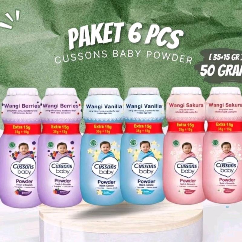Cussons Bedak Bayi 35g+15g - Paket Isi 6 Pcs - Powder, Wajah Kulit Ruam Sensitif 1