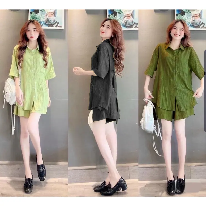 PROMO TERLARIS SETELAN KEMEJA+HOTPANS/ SETELAN KOREA/SETELAN WANITA 7