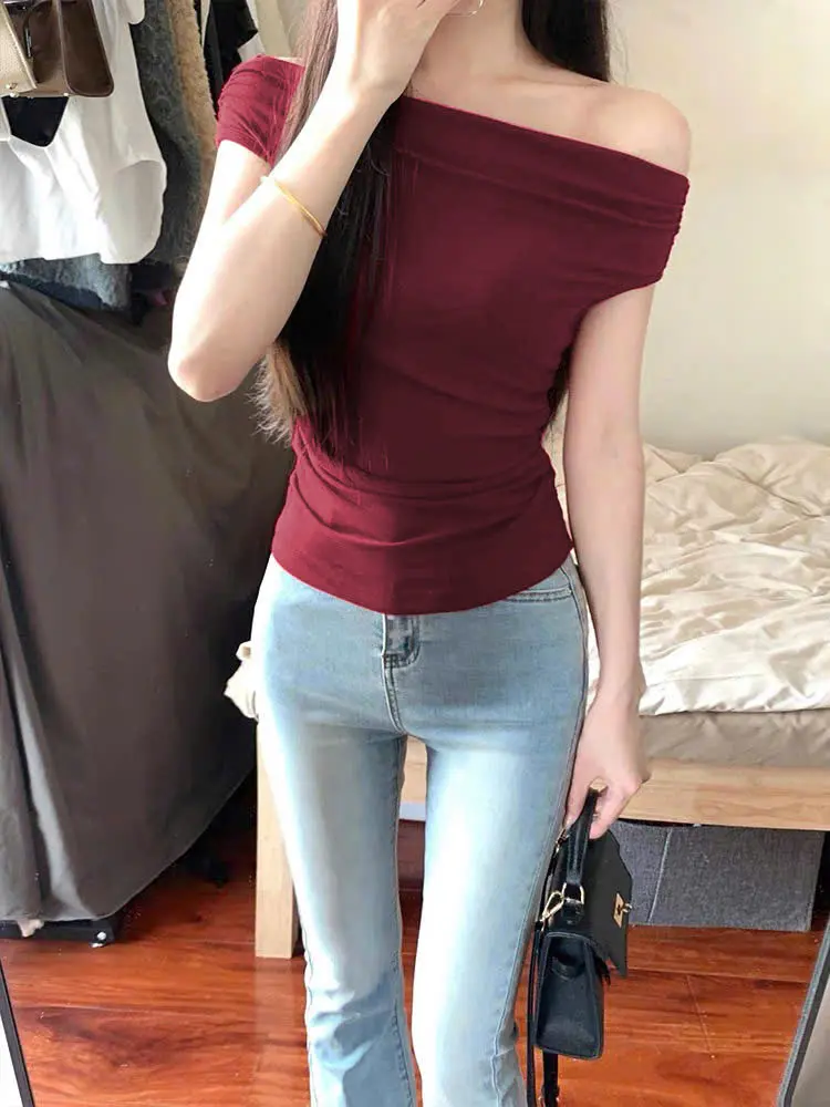 Áo trễ vai cộc tay nữ LENOGI Áo kiểu nữ bẹt vai  mùa hè coton mịn mát | BigBuy360 - bigbuy360.vn