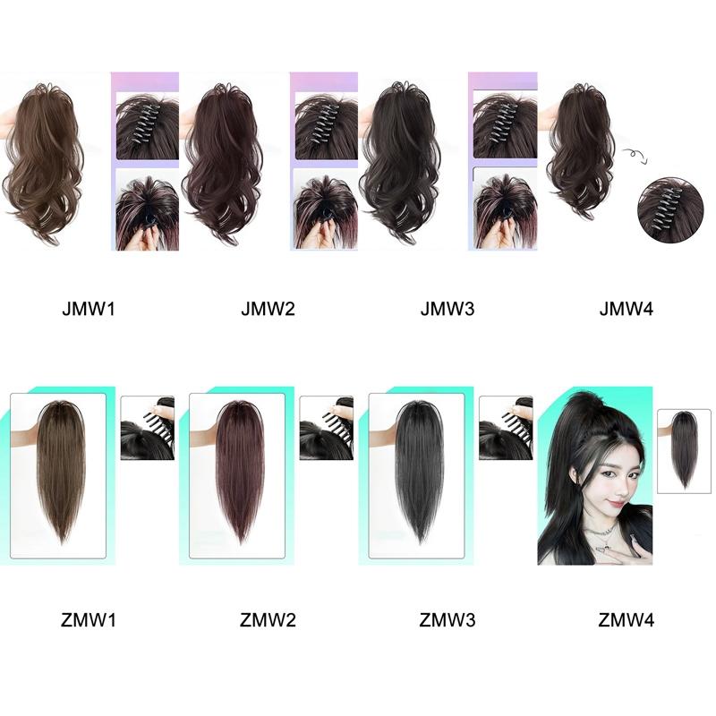 High Ponytail Wig Curly Ponytail Hair With Claw Clip Straight Ponytail Bun Wig Hairpieces For Women 3