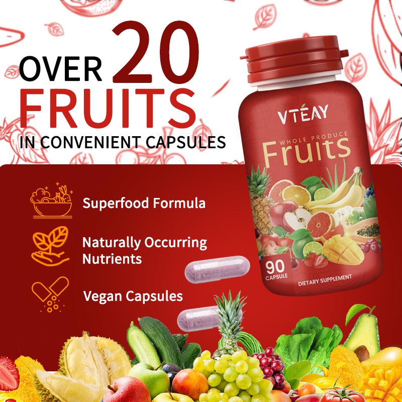 VTEAY Fruits Capsule 1 Kapsul Mengandung Lebih dari 20 Jenis Komponen Buah Formula Vegan Cocok untuk Semua Usia Nutrisi Inti dan Manfaat Kesehatan 90 Capsule