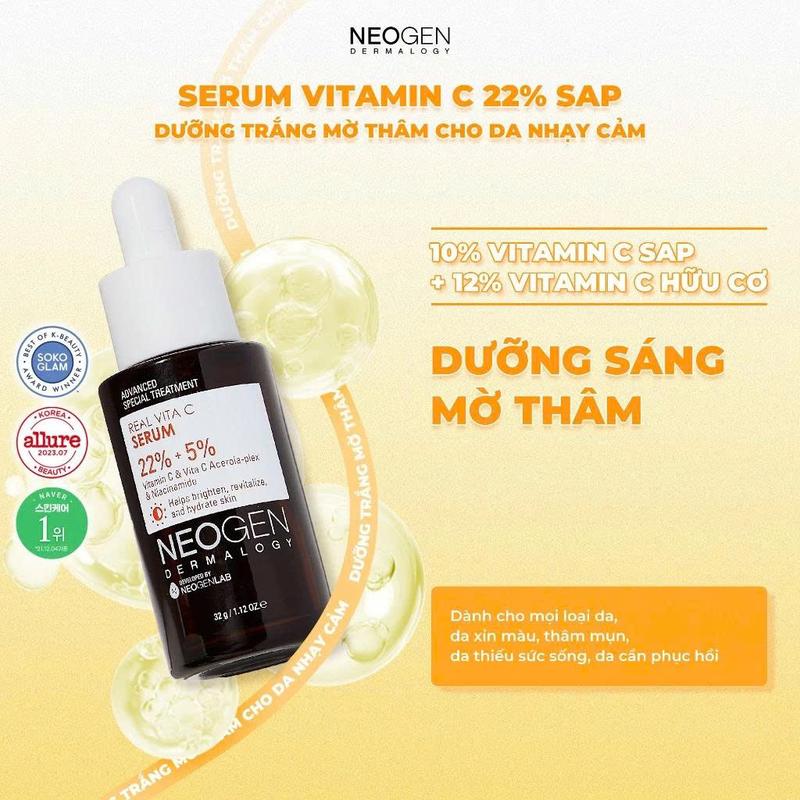 CFV HỨA NGÂN Siêu Tinh Chất Mờ Thâm Dưỡng Trắng Vitamin C SAP 22% Neogen Dermalogy Real Vita C Serum 32ml