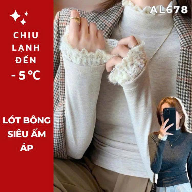  AL678 Áo thun giữ nhiệt nữ  siêu ấm cổ ren siêu bánh bèo siêu xinh  áo giữ nhiệt nữ cao cấp áo giữ nhiệt nữ dày dặn siêu hot năm 2024 HẠNH HOÀNG DESIGN 
