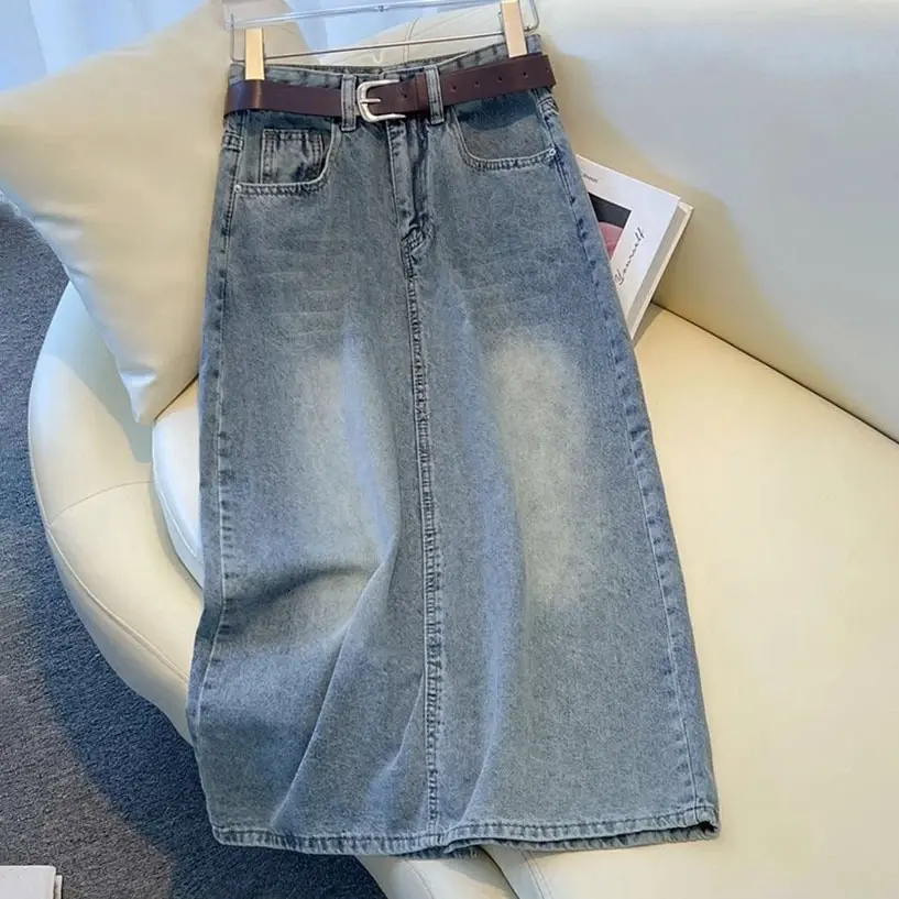 Rok Jeans Wanita Highwaist Biru Korea Style - Model Baru - Panjang,  rok rok  jeans 7⁄8 cewek Rok Jeans Midi oufit  jeans high waist Maxi