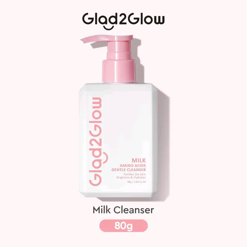 Glad2Glow Milk Amino Acid Gentle Cleanser Face Wash 80ml | Sabun Cuci Muka Pembersih Wajah Facial Cleanser Face Wash Foam Sabun Muka Acne Cleanser Micellar Cleansing g2g cleansermilk untuk chicken skin 6