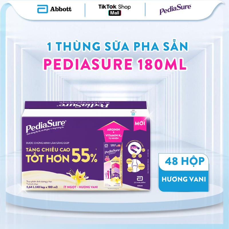 Thùng 48 hộp sữa PediaSure pha sẵn chính hãng hương vani ít ngọt 180ml