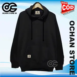 Sweater Hoodie Polos Murah Pria Wanita Warna Hitam Motif Polos Bahan Katun Flecee tebal Distro Unisex