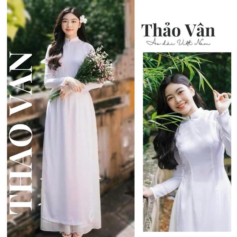 [TAY DÀI] - Áo Dài Trắng Học Sinh Đi Học Truyền Thống May Sẵn Lụa Mỹ Đẹp Cổ Vuông Cho Nữ Sinh Kem Women