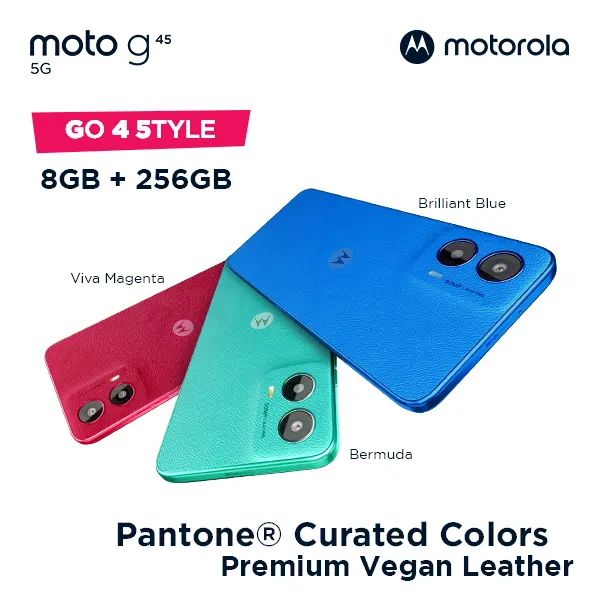 Motorola G45 5G 8+8/256GB - Up to 16GB Extended RAM - Snapdragon 6s Gen 3 - 6.5 inch Screen Size - Gorilla Glass 3 - 120Hz - 50MP Main Camera - 5000mAh - NFC - Dolby Atmos Stereo Speaker 1