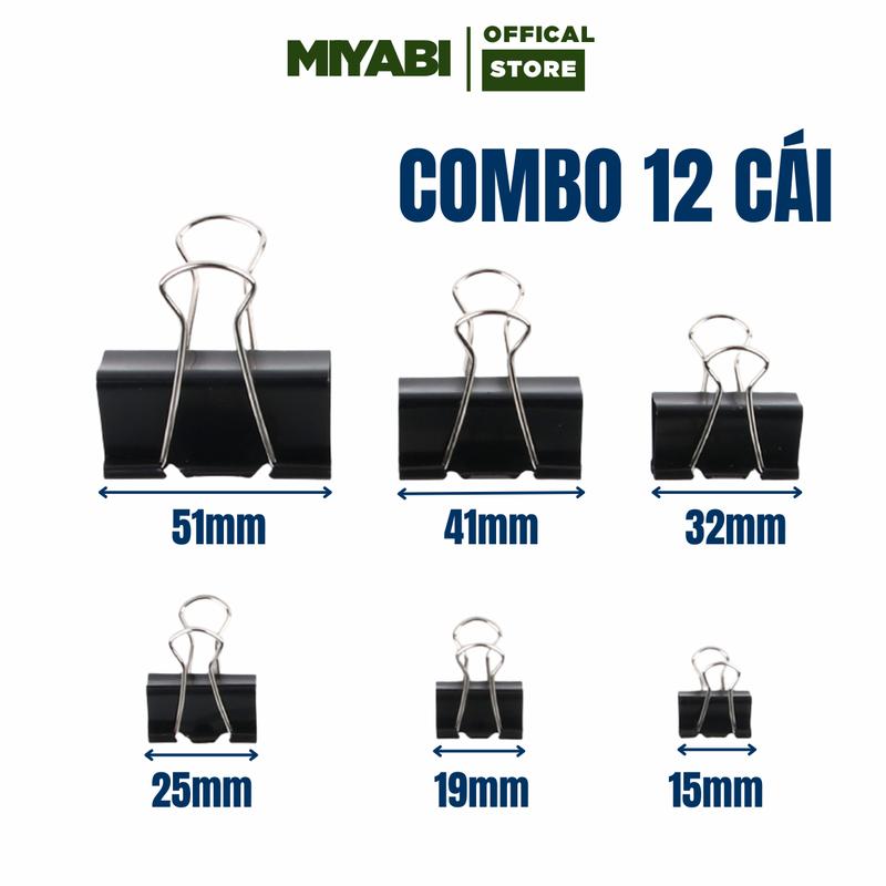  Hộp 12 Kẹp giấy tài liệu Miyabi văn phòng phẩm Double Hộp 12 cái nhiều kícḣ cỡ kẹp tài liệu kim loại giấy a4 văn phòng giá rẻ 