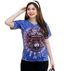 Atasan Kaos Wanita Lengan Pendek Model Kerah Leher Bulat Baju Santai Casual Cewek Dewasa T shirt Distro Motif Garis Tiedye Kombinasi Salur Variasi Warna Warni Panjang Baju Sedang