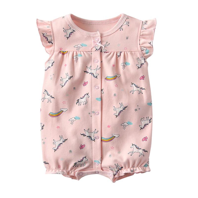 Bayi Perempuan Romper Katun Lengan Pendek Kancing Bayi Bodysuit Pakaian Anak-Anak Musim Panas 8