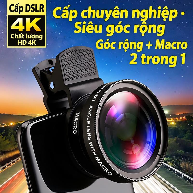 Ống kính góc rộng macro 2 trong 1 4k hd chuyên nghiệp, ống kính kẹp điện thoại chụp phong cảnh, cận cảnh hoa cỏ >