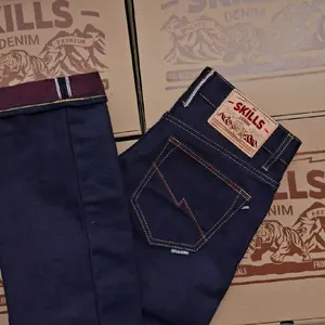 SKILLS DENIM 17oz  selvedge weft maroon HEAVYWEIGHT original BUTTON PLY