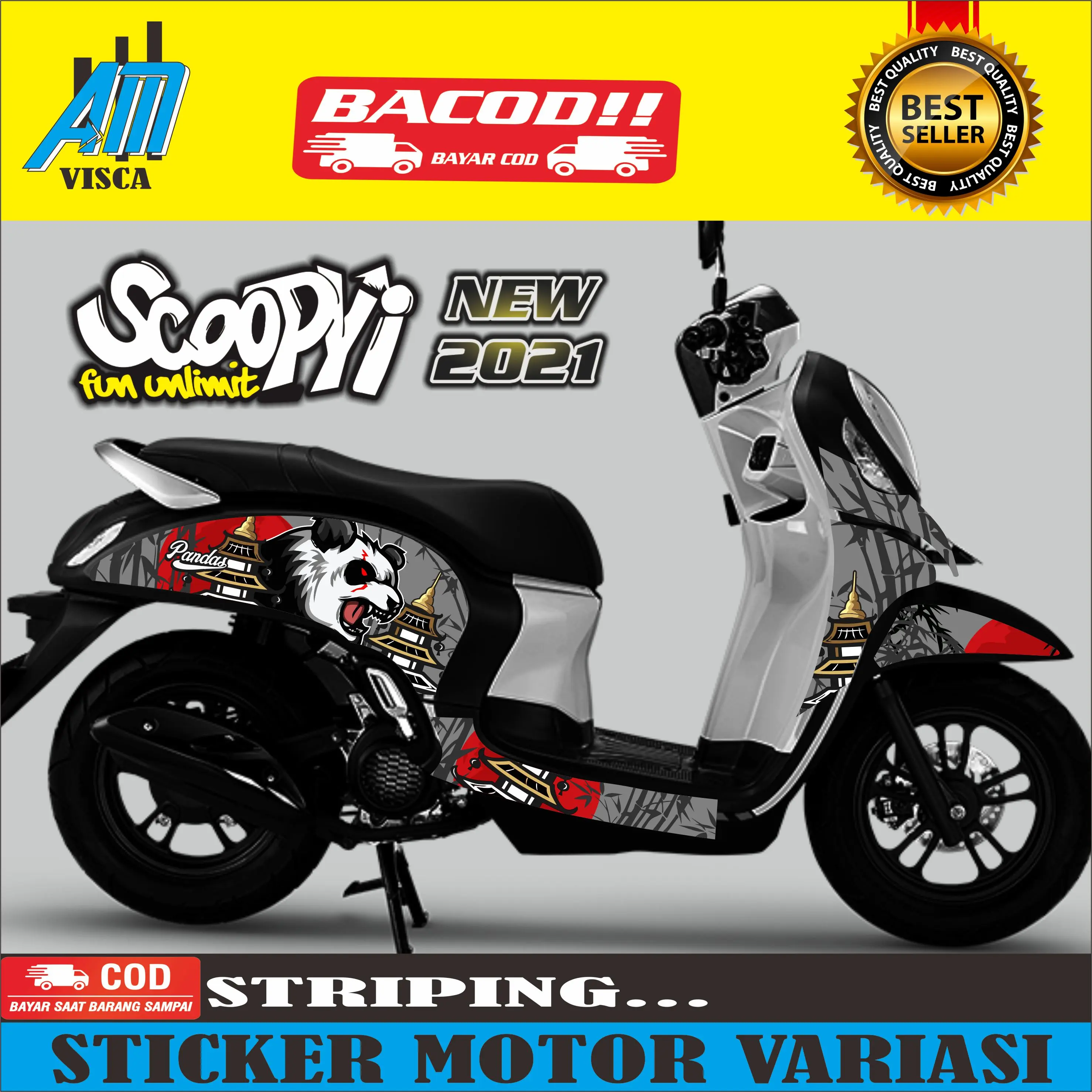 COD Striping Stiker Motor Honda Scoopy New 2021 Variasi Motif Panda Motorcycle