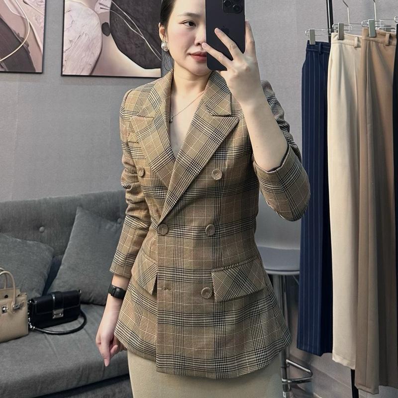   AV01  SUONGG Áo Vest Nữ Dài Tay Chiết Eo Dáng Ôm Vải Cao Cấp Phong Cách Sang Trọng 