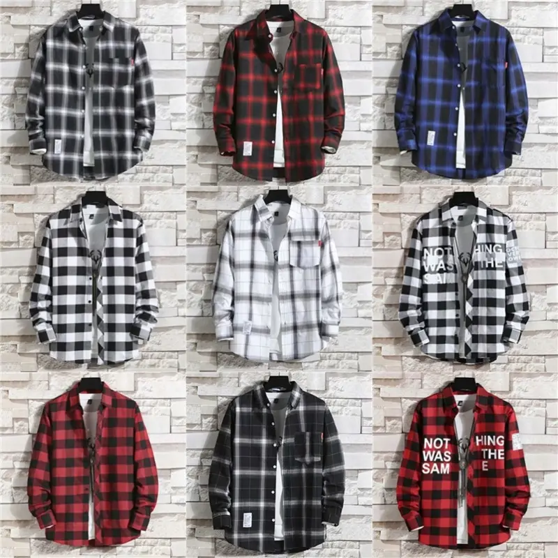 Men Oversized Size Clothing 2025 Fashion Spring Summer Autumn Casual Plaid Long Sleeve  Retro Youth Casual All-match Top Men somi flannel marceline marceline  flannel cartenz flannel