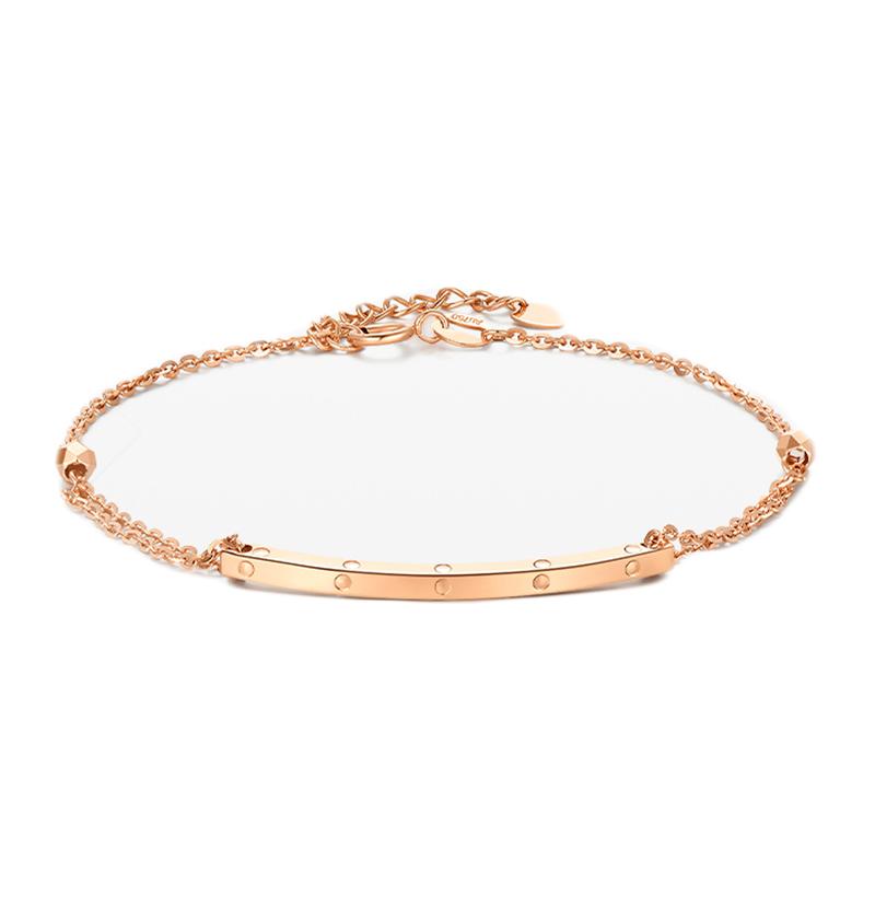 Product Introduction of 【Chow Tai Seng】18K Au750 Rose Gold Square Smile Shape Minimalist Adjustable Bracelet 7