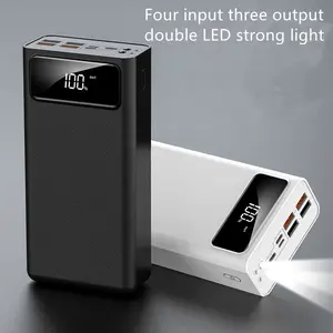 PowerBank 60000mAh 4 USB Fast Charging dengan 3 Input Type-C iPhone Android dan LED Display Kapasitas Tinggi Hitam Plastik Putih