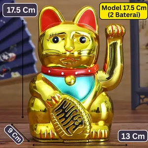Pajangan Kucing Maneki Neko Tenaga Baterai Ukuran 16, 17.5 & 20 Cm