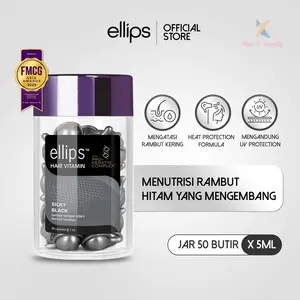 Ellips Hair Vitamin Pro Keratin Silky Black Jar 50 Butir | Vitamin Rambut untuk Rambut Hitam Lembut Berkilau
