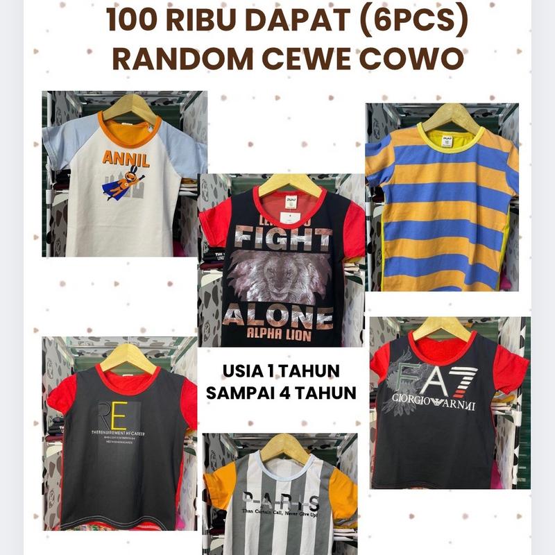 PROMO Paket 6 Pcs Kaos Anak Cewe Cowo Motif Random Bahan Premium 0