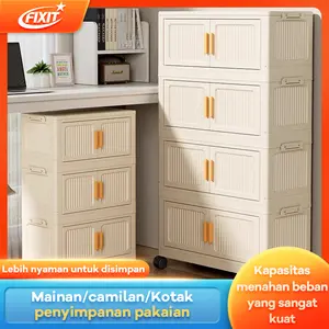 FIXIT Tidak perlu instalasi. Kabinet lipat multi-tingkat dari plastik dengan roda. Cocok untuk rumah, kamar tidur, meja samping tempat tidur, dan penataan barang di apartemen sewaan.