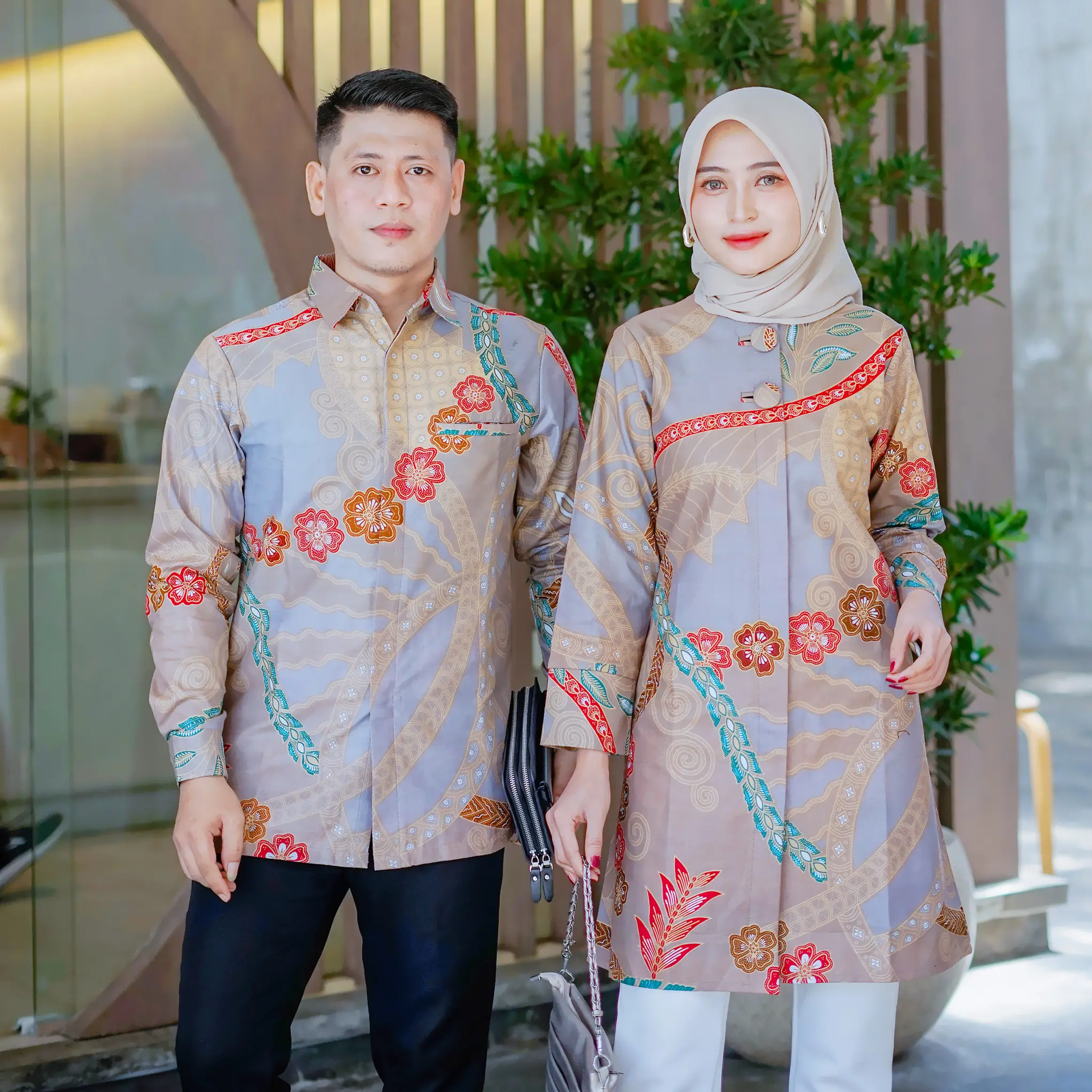 Batik Trikot Cople Batik Lapis Furing Model Lengan Panjang Motif Rinjani Salem Seragam Batik Kerja Premium Bahan Katun BigSize/Jumbo Atasan Baju Wanita Couple Keluarga