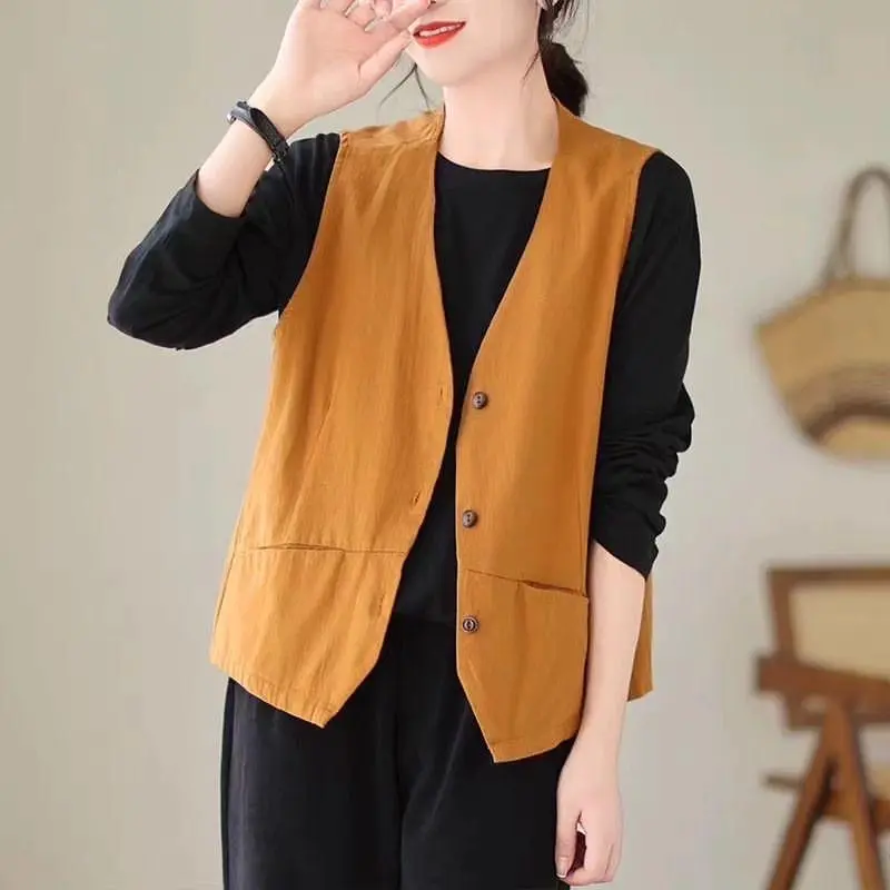Devira Vest New Series Top Atasan Kemeja Rompi Wanita Basic Casual Daily Korean Style Matt Linen Rami OOTD Fashion Remaja Terlaris Outer baju wanita regular  viral Fit Nyaman Kamisol Crop 3