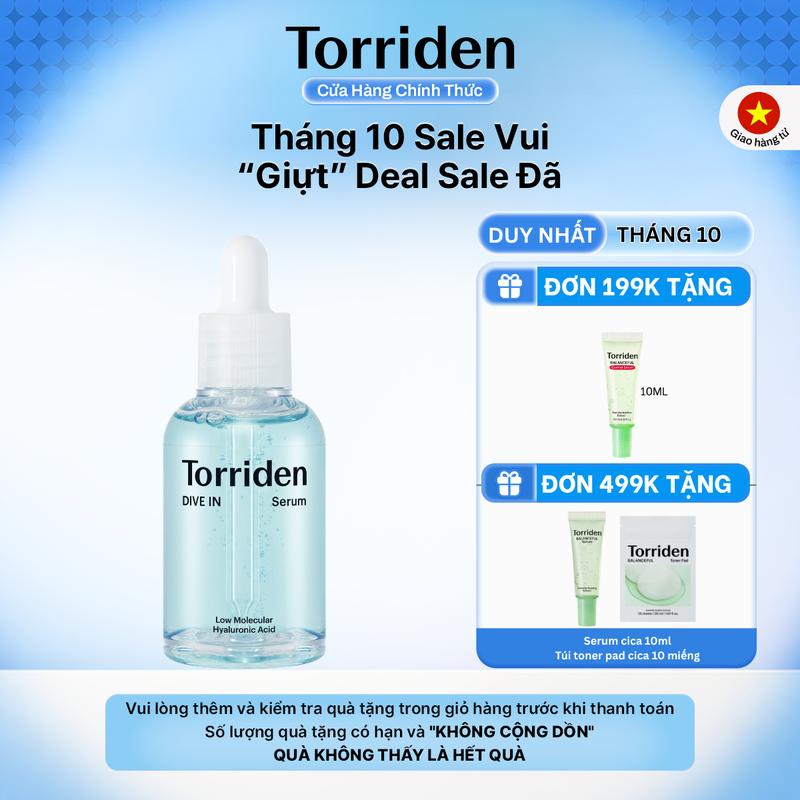[Torriden Chính Hãng] Serum HA Torriden dưỡng ẩm chuyên sâu với 5D Hyaluronic Acid làm dịu da với Panthenol Allantoin DIVE IN Serum 50ml