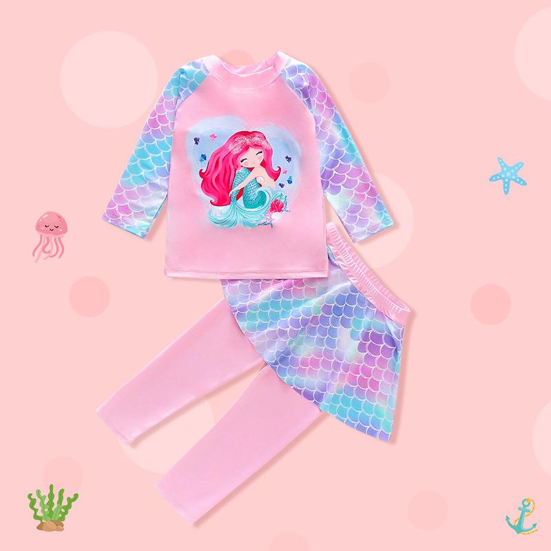 Children's Swimsuit Girls Medium and Small Children Girls Split Suit Sun Protection Long Sleeve Mermaid Swimsuit 4