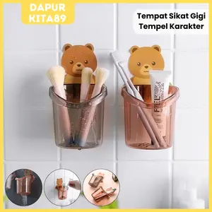 DK89 Tempat Sikat Gigi Odol Peralatan Mandi / Rak Tempel Dinding Karakter Bear