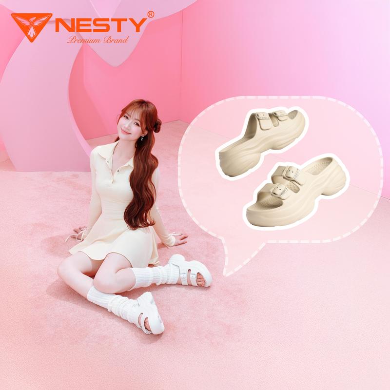 NE63 DÉP HAI QUAI KHÓA CÀI ĐẾ CÁCH ĐIỆU ĐÚC NGUYÊN KHỐI CAO 6CM NESTY KO1