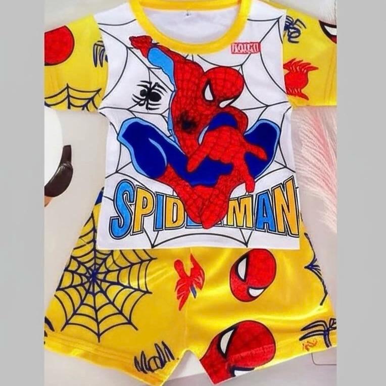 COMBO 2 - COMBO 4 Bộ Quần Áo Siêu Nhân Cộc Tay Mát Mẻ Cho Bé Trai Gái Chất Thun Lạnh Thái Size 8-45kg Thấm Hút Tốt Co Giãn Tốt người nhện