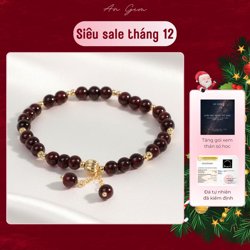 Vòng tay phong thuỷ đá Garnet mix cườm treo An Gem lắc tay nữ đá tự nhiên Ngọc Hồng Lựu phối hạt tròn dây co dãn freesize quà tặng sinh nhật giáng sinh Noel Tết Valentine TẶNG GÓI XEM THẦN SỐ HỌC