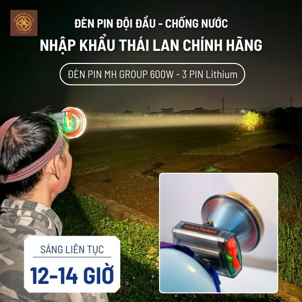  Đèn pin đội đầu Thái Lan 600W  3 pin  – Dùng liên tục 12-14h Siêu sáng chống nước chuyên đi rừng đi lặn 
